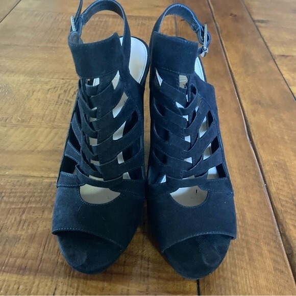 Bar III Nerisa Black Faux Suede Velvet High Heel Peep Toe Sandal Shoe Size 8.5 - Picture 6 of 14